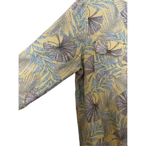 Cathy 100% Linen Yellow /blue Tropical Leaf Print Blouse Size XL - Picture 6 of 10